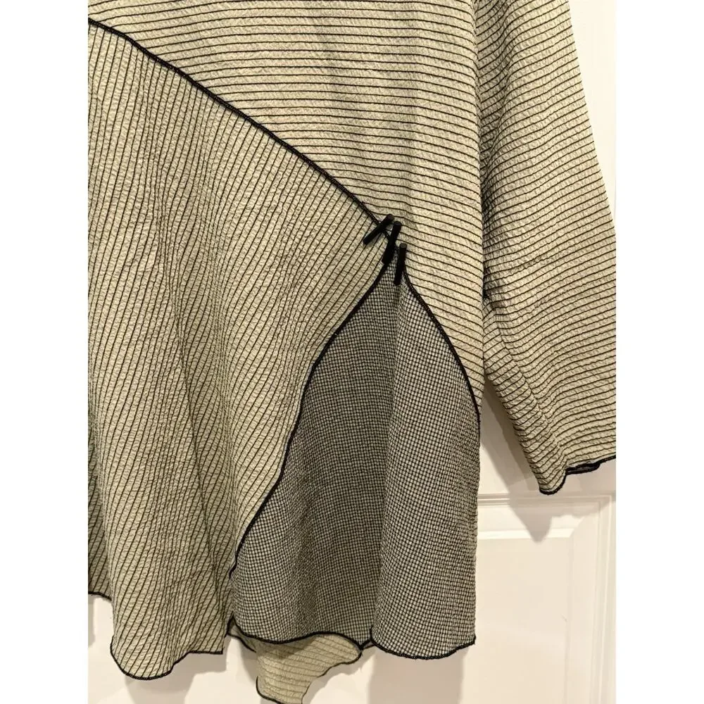 Habitat Tunic Top Green Striped Textured Chopstick Buttons Lagenlook Artsy XL - Picture 3 of 7